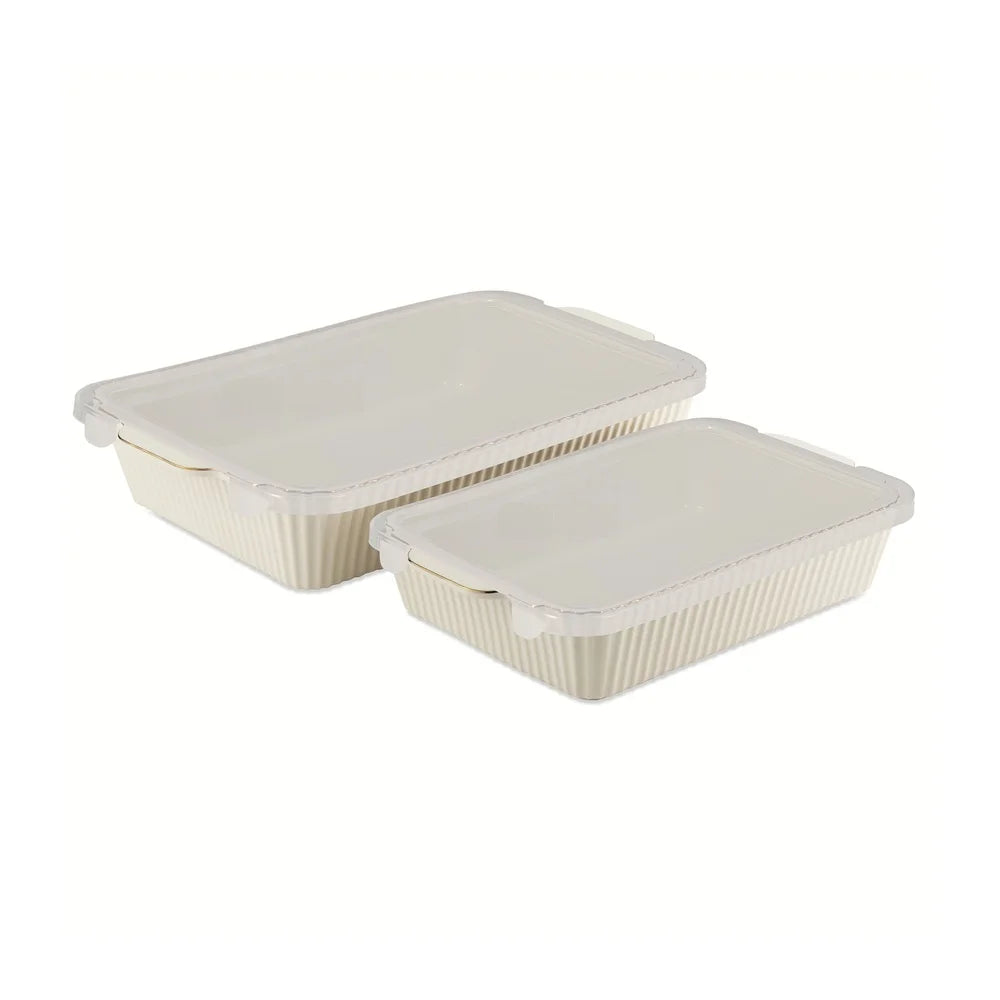 2 Piece Ribbed Baking Dish Set With Lids Microwave Safe