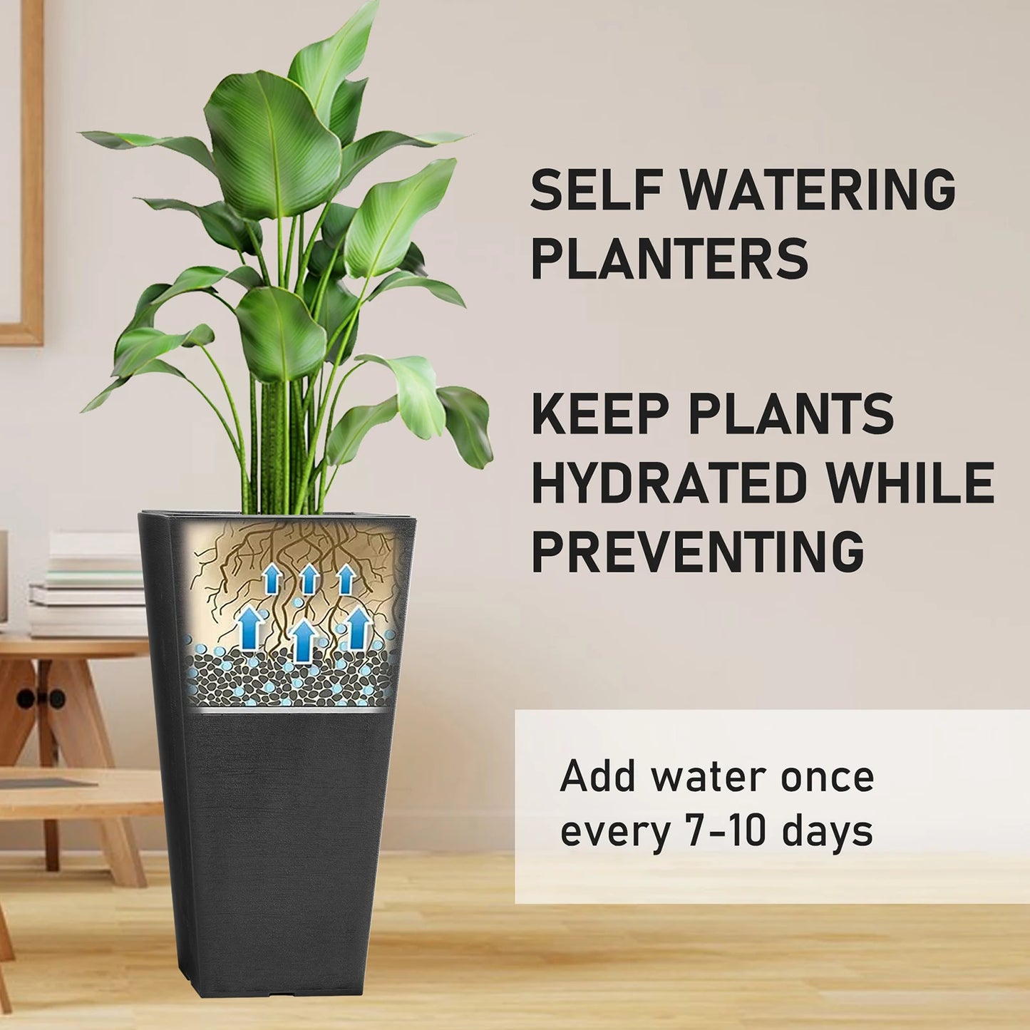 Twenty Two Point Six Inch Square Plastic Plant Pots