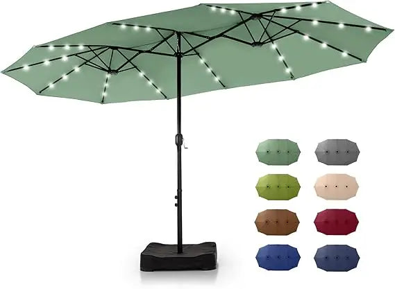 Patio Rectangular Umbrella With Solar Lights And Base