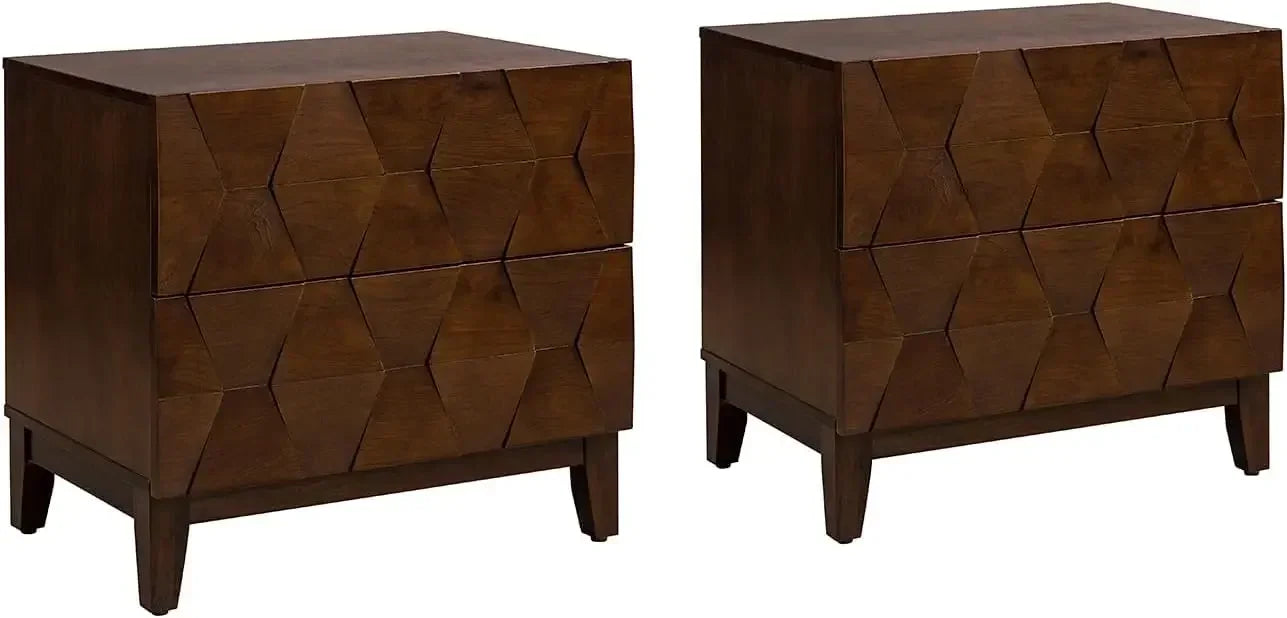 Wood Nightstand Set of Two With Charging Station and Dresser