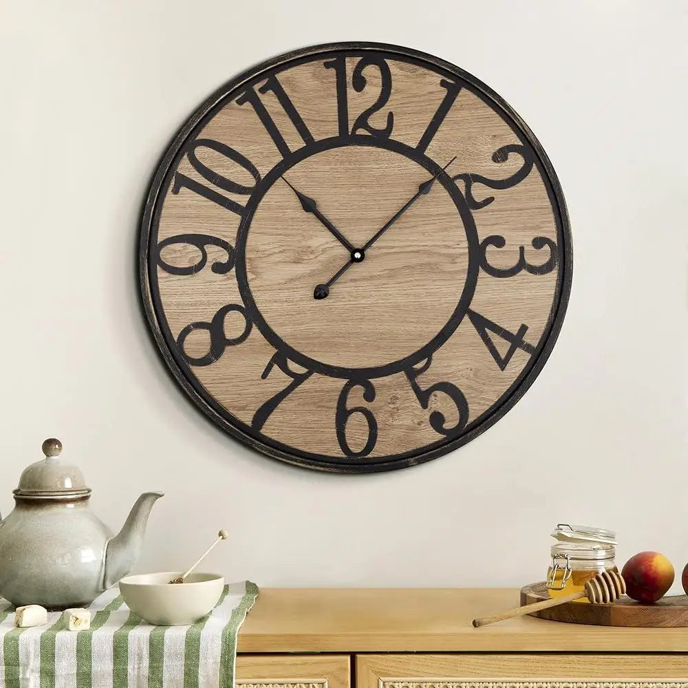 Silent Rustic Wall Clock With Metal Dial Arabic Numerals