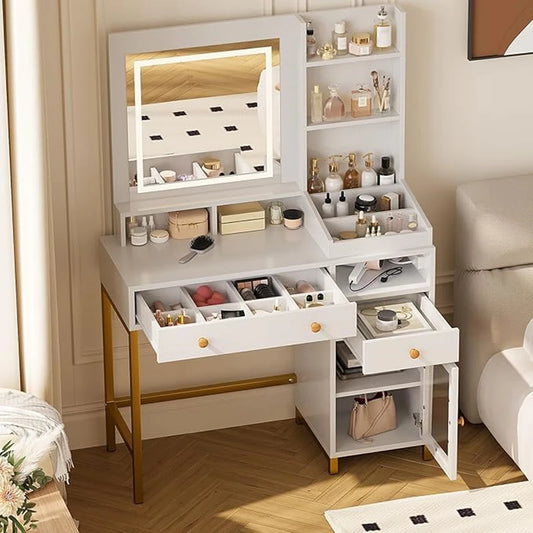 Vanity Desk With LED Mirror And Drawers Dressing Table