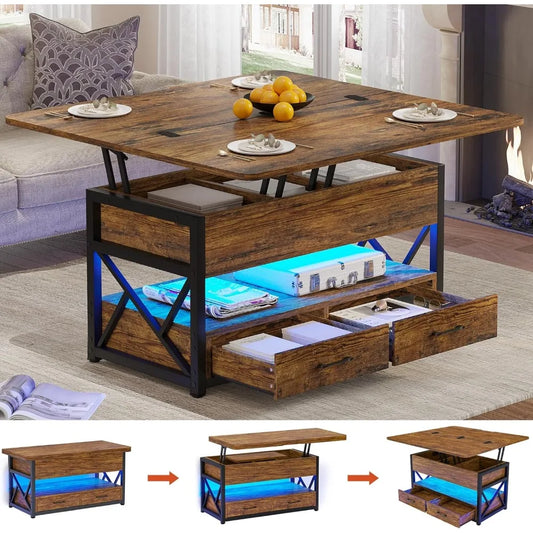 Lift Top Coffee Table With Storage And LED Lighting