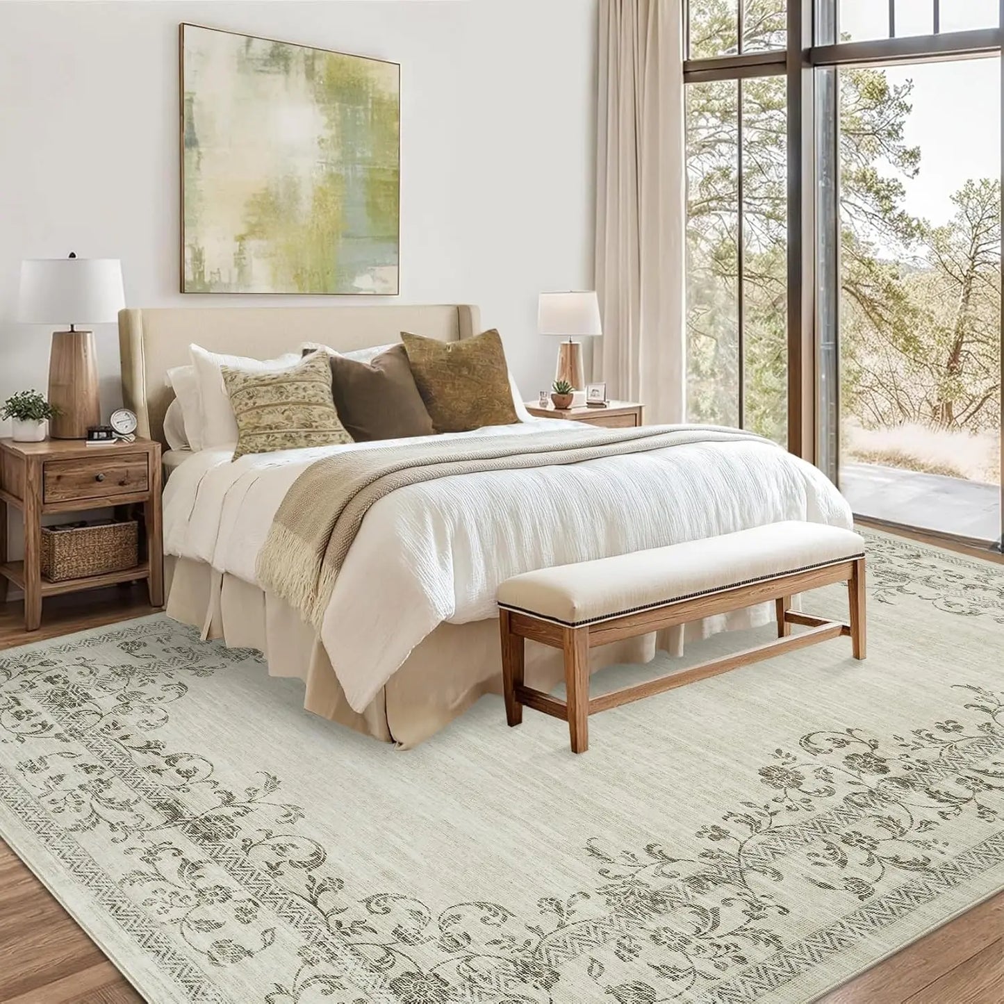 HiMISSH Floral Border Washable Area Rug For Living Room