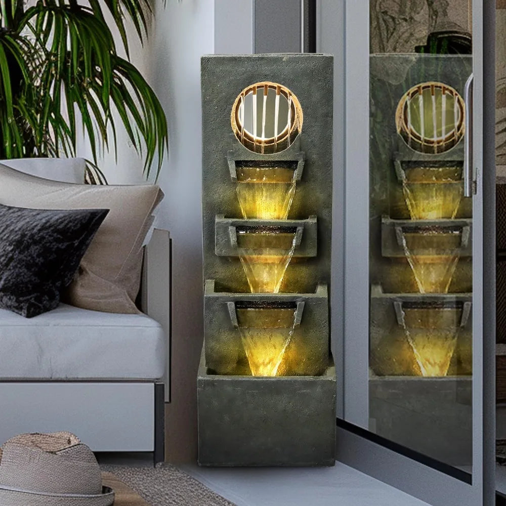 39.3 Inch Modern Outdoor Waterfall Fountain Four Tier Light