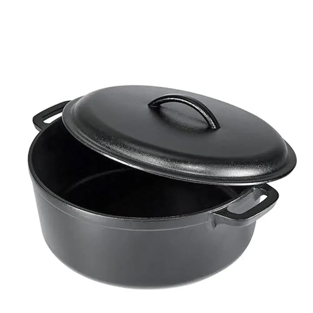 Cast Iron Dutch Oven Pot Preseasoned With Lid Black 7 Quart