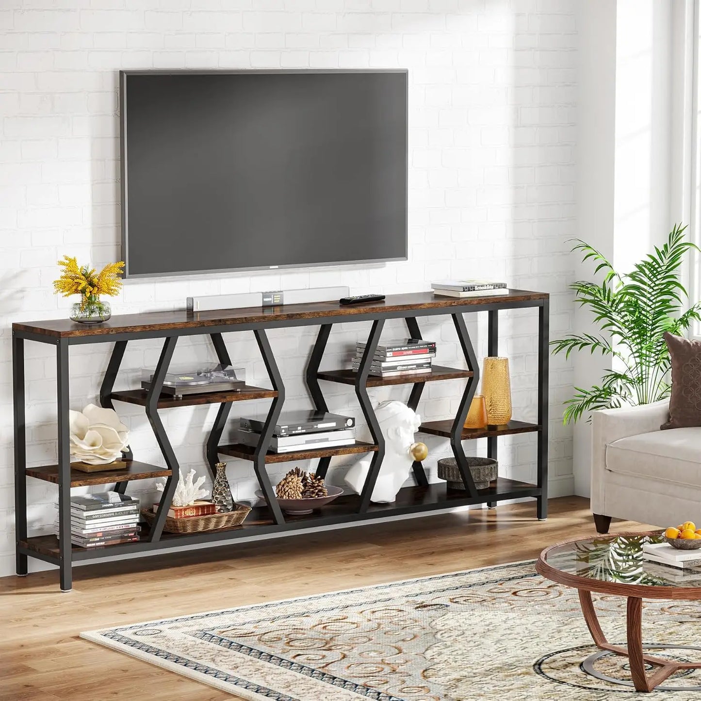 Sofa Console Table 4 Tier Wood Shelves Narrow Entryway