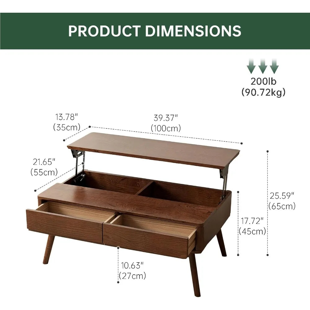 Solid Oak Lift Top Coffee Table with Hidden Storage