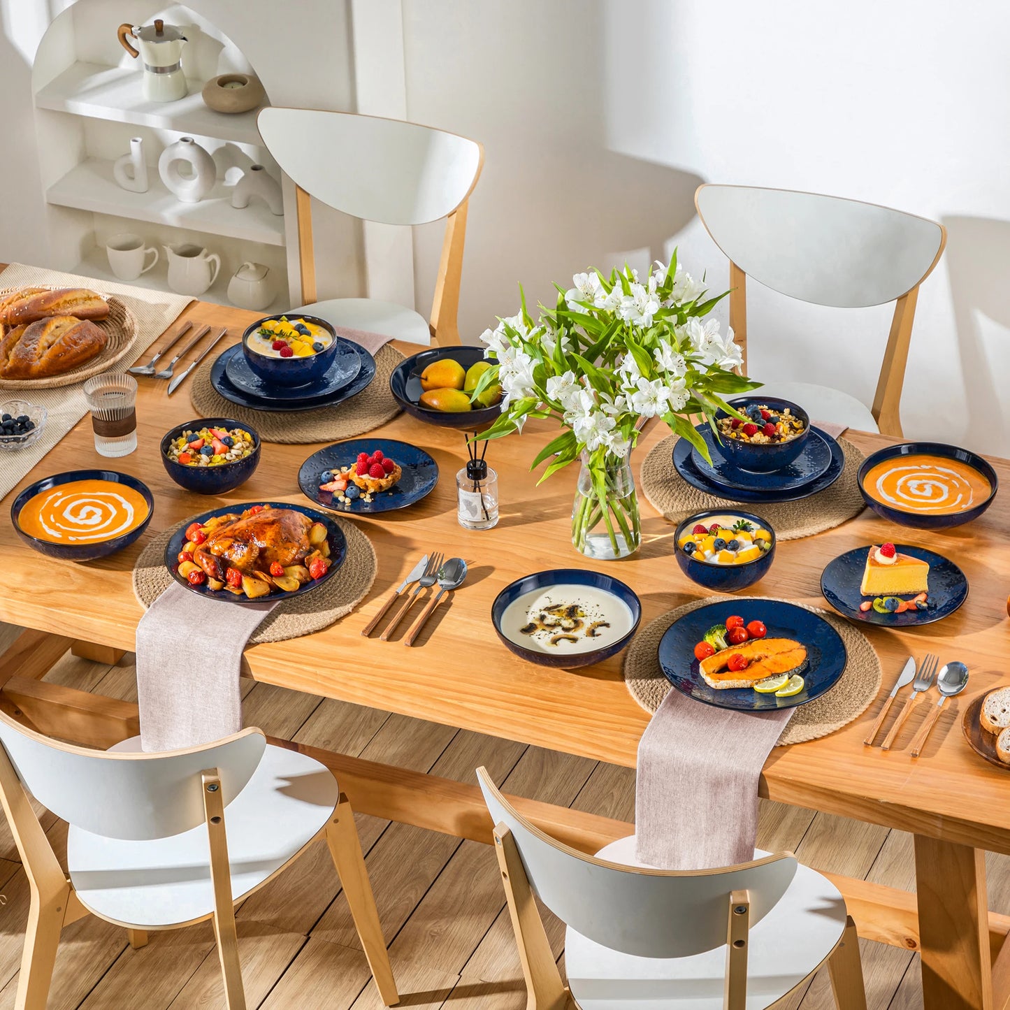 Malacasa Lydia Blue Stoneware Dinner Set for Elegant Dining