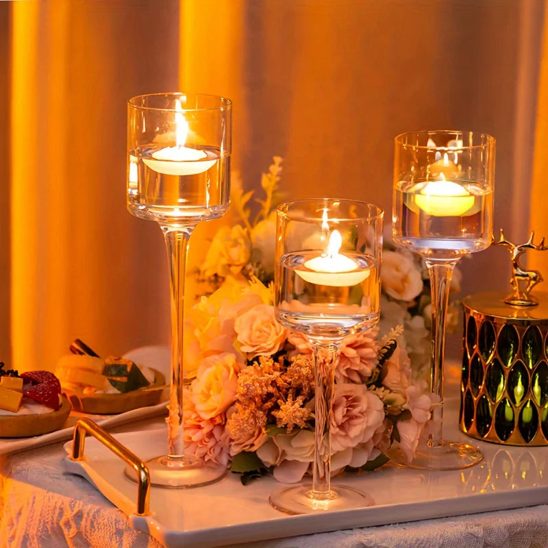 Set Of 3 Glass Tall Tea Light Candle Holders For Wedding