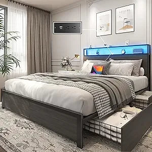 Lifezone Queen Bed Frame With 2 Tier Storage Headboard
