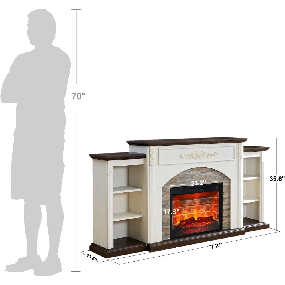 72 Inch Electric Fireplace TV Stand Farmhouse Center