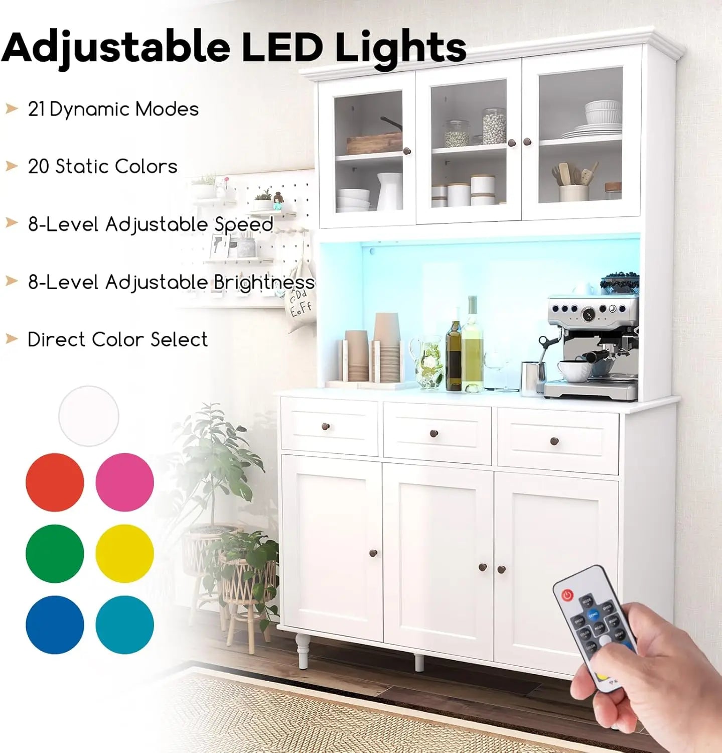 Large Pantry Cabinet with LED Lights and Spacious Storage