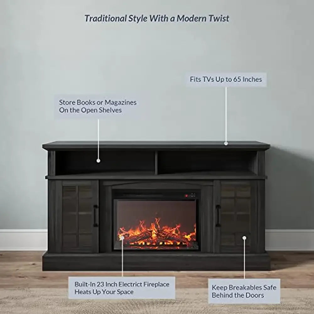 Electric Fireplace TV Stand With Storage Console Cabinet