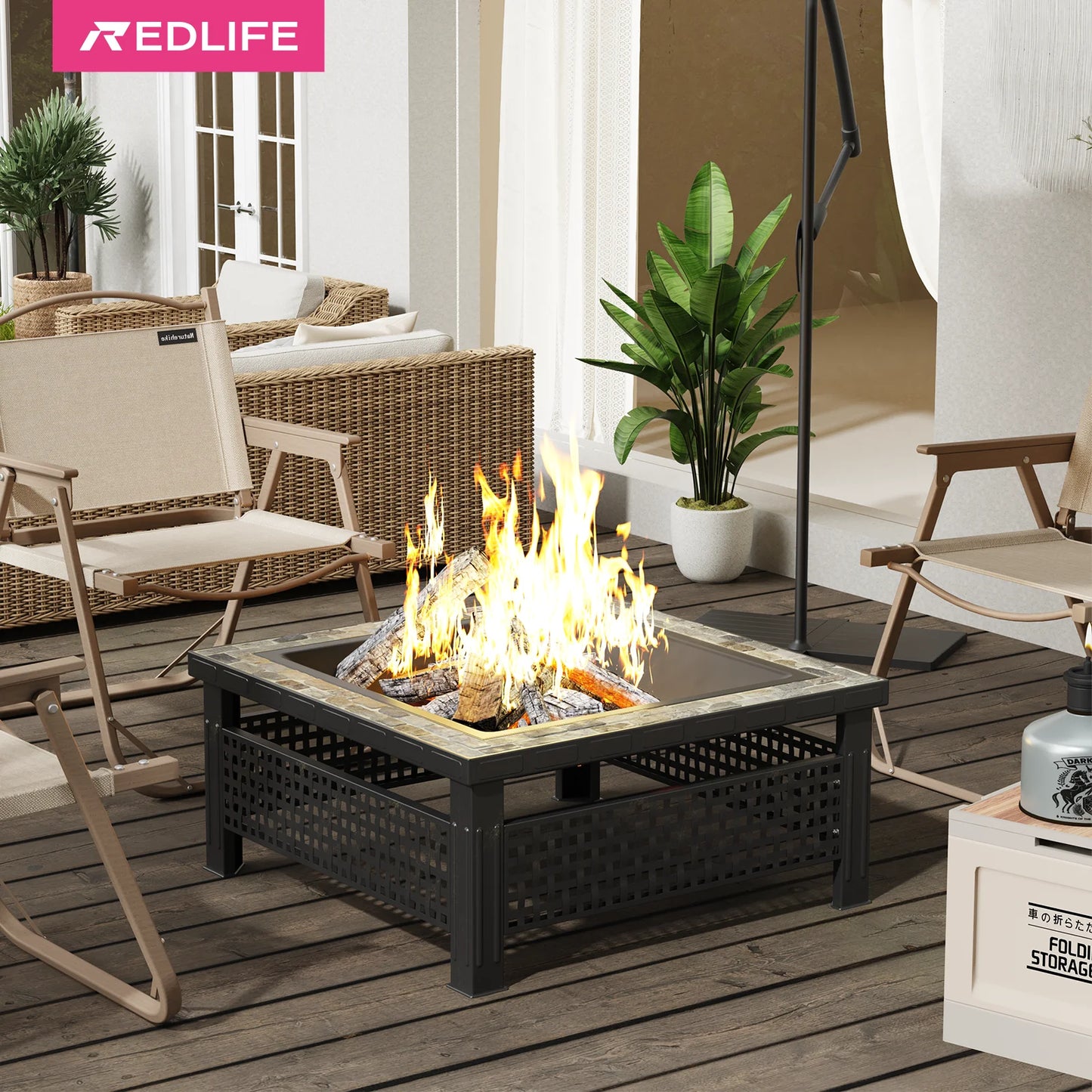 30 Inch Square Fire Pit Table for Patio Warmth and BBQ