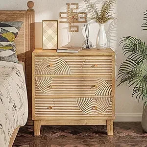 Three Drawer Farmhouse Dresser Handicraft Wood Ring Motif