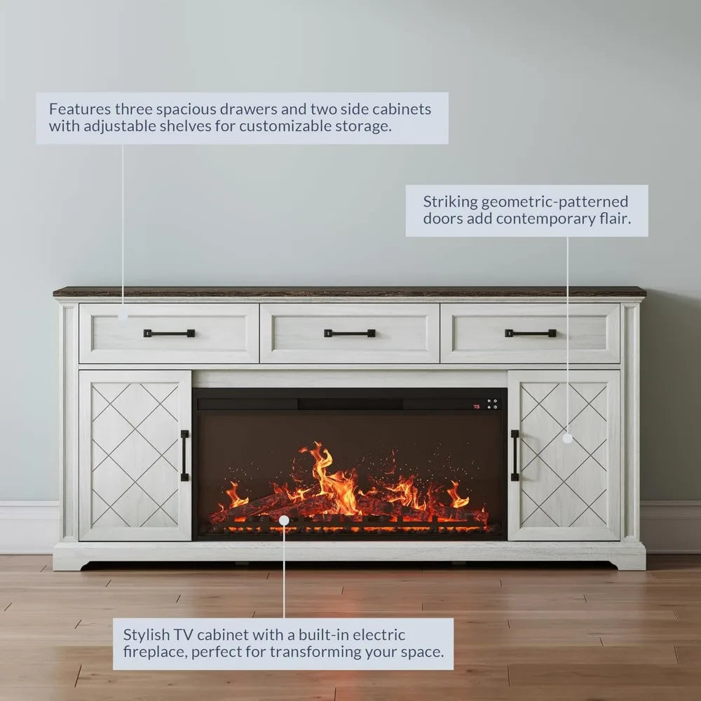 Belleze 68 Inch Farmhouse Tv Stand With Electric Fireplace