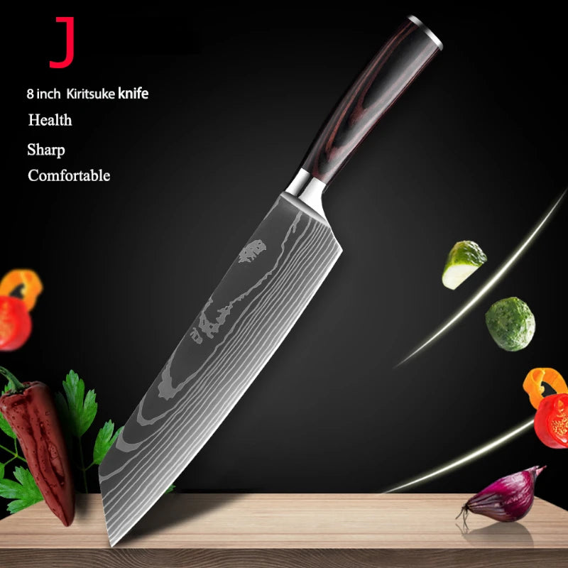 Ruiguan Damascus Chef Knife Set Santoku Kitchen Knives