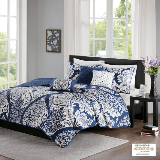 Damask Pattern Cotton Sateen Coverlet Bedding Set Pillows