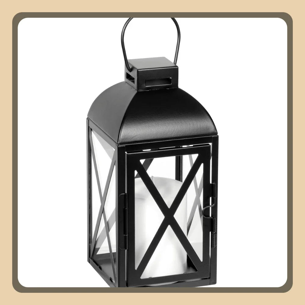 2 Pack Black Metal Pillar Candleholder Lantern 10 Inch