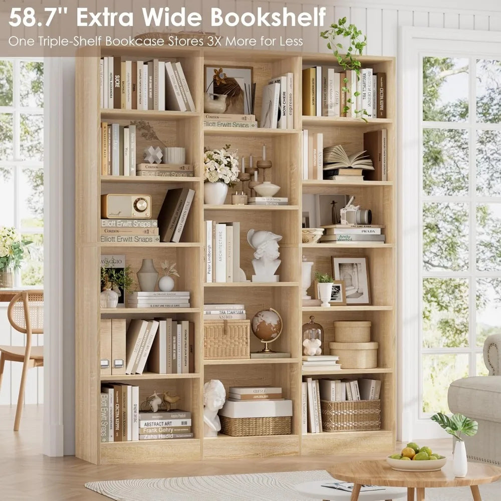 DAFIFY Triple Wide Bookshelf 6 Tier Modern Bookcase