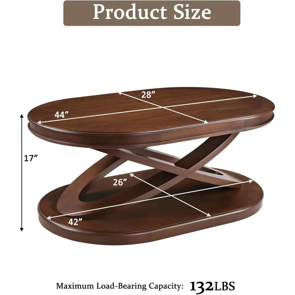Vintage Walnut Oval Coffee Table 44 Inch Wood Center Table