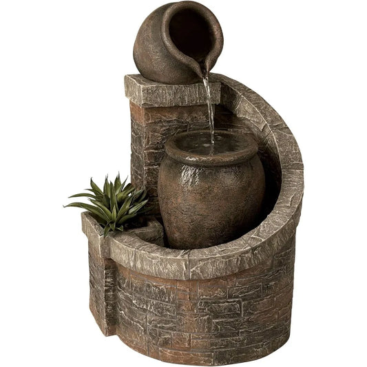 Verona Rustic Floor Fountain 35 Inch High LED Planter Box