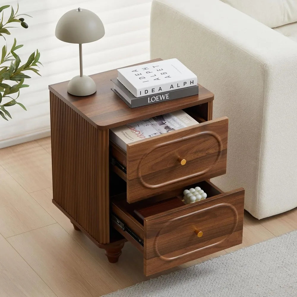 2 Drawer Fluted Nightstand Set Of 2 Mid Century Modern