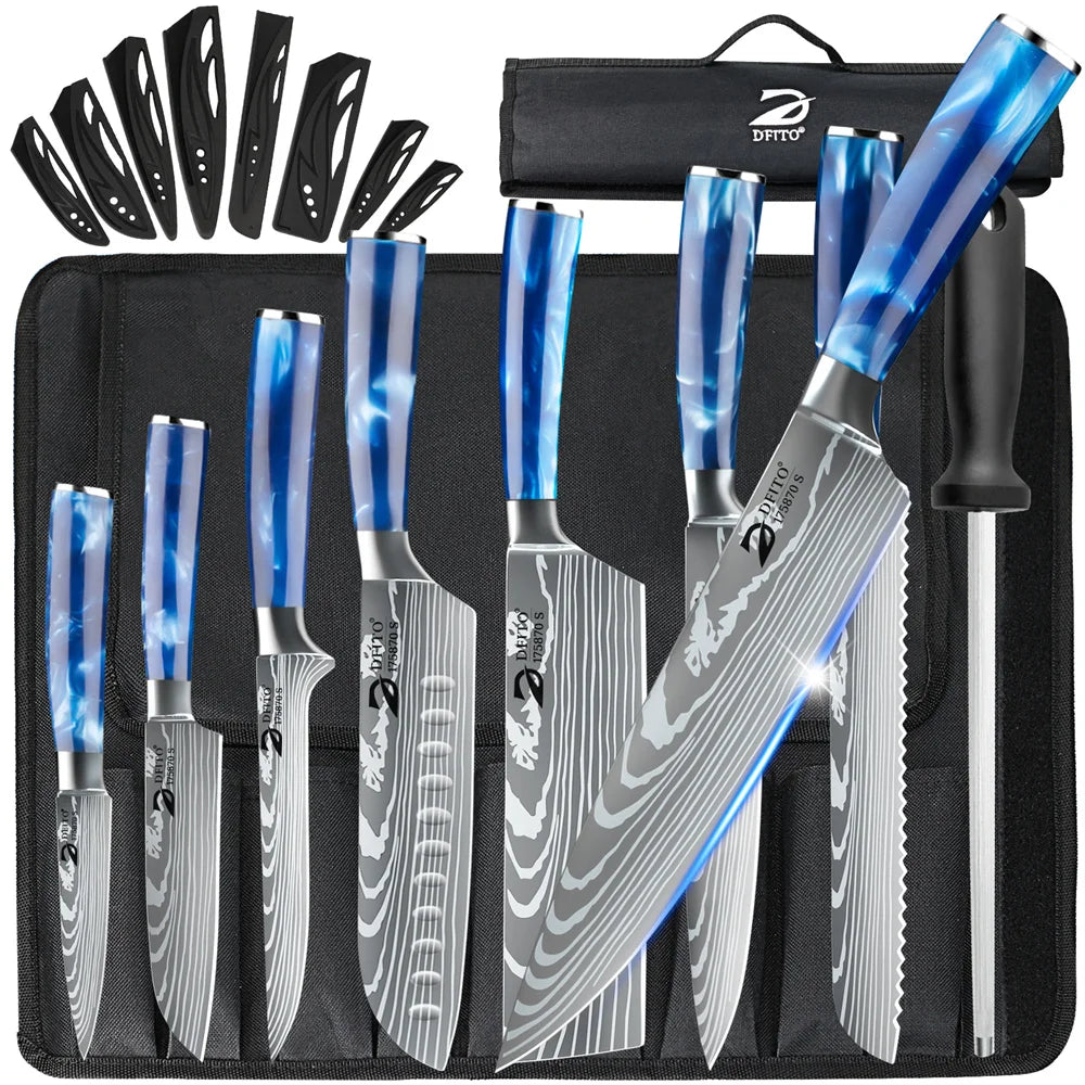 8 Piece Damascus Steel Kitchen Knife Set with Nylon Bag