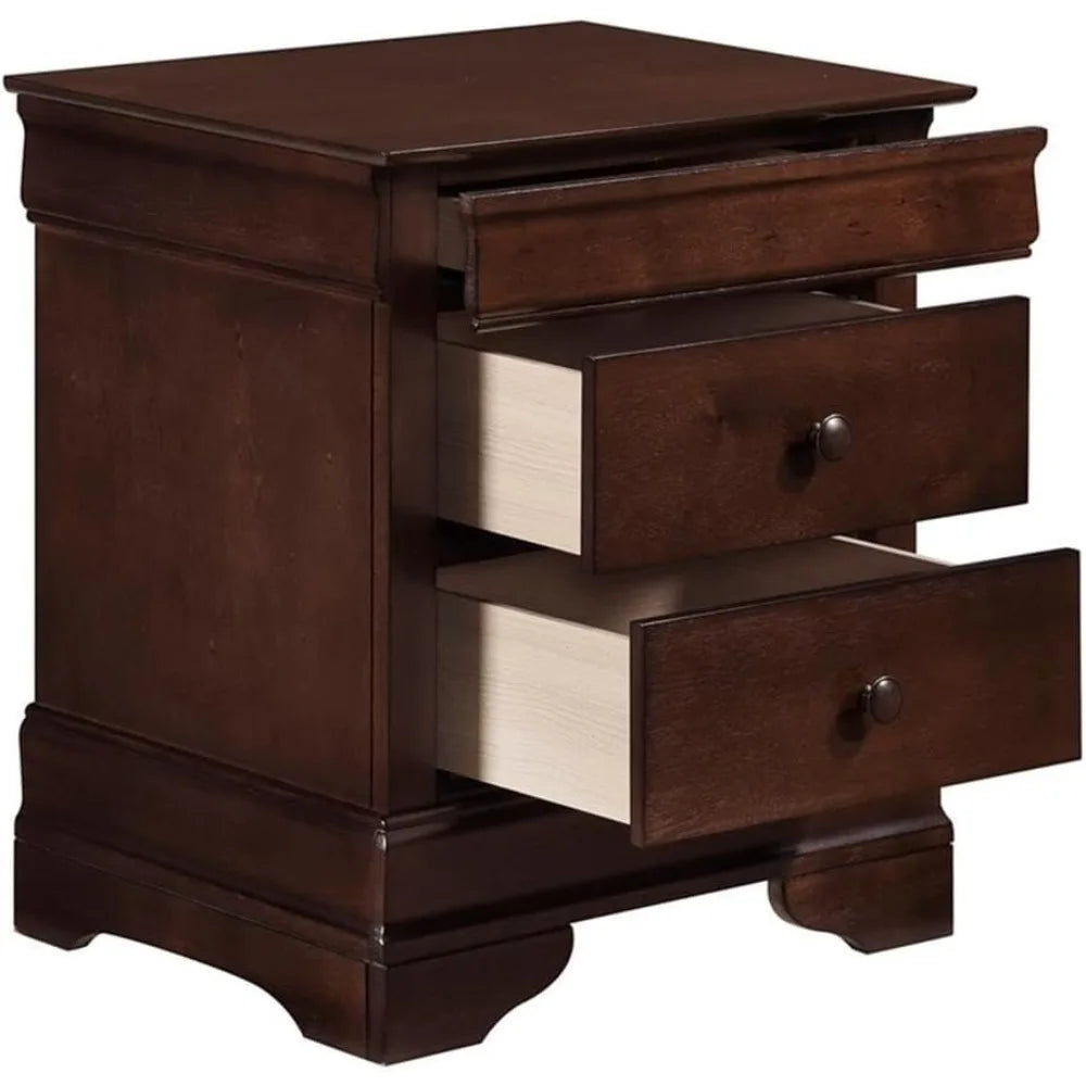 Row Set of 2 Wood Nightstands with 3 Drawers Brown Cherry