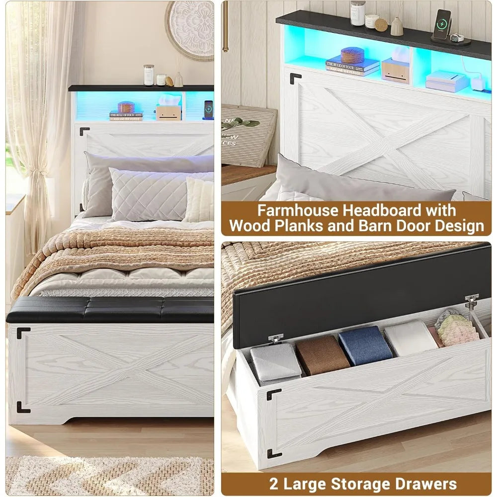 Hasuit Bed Frame With Storage Ottoman And Charging Station