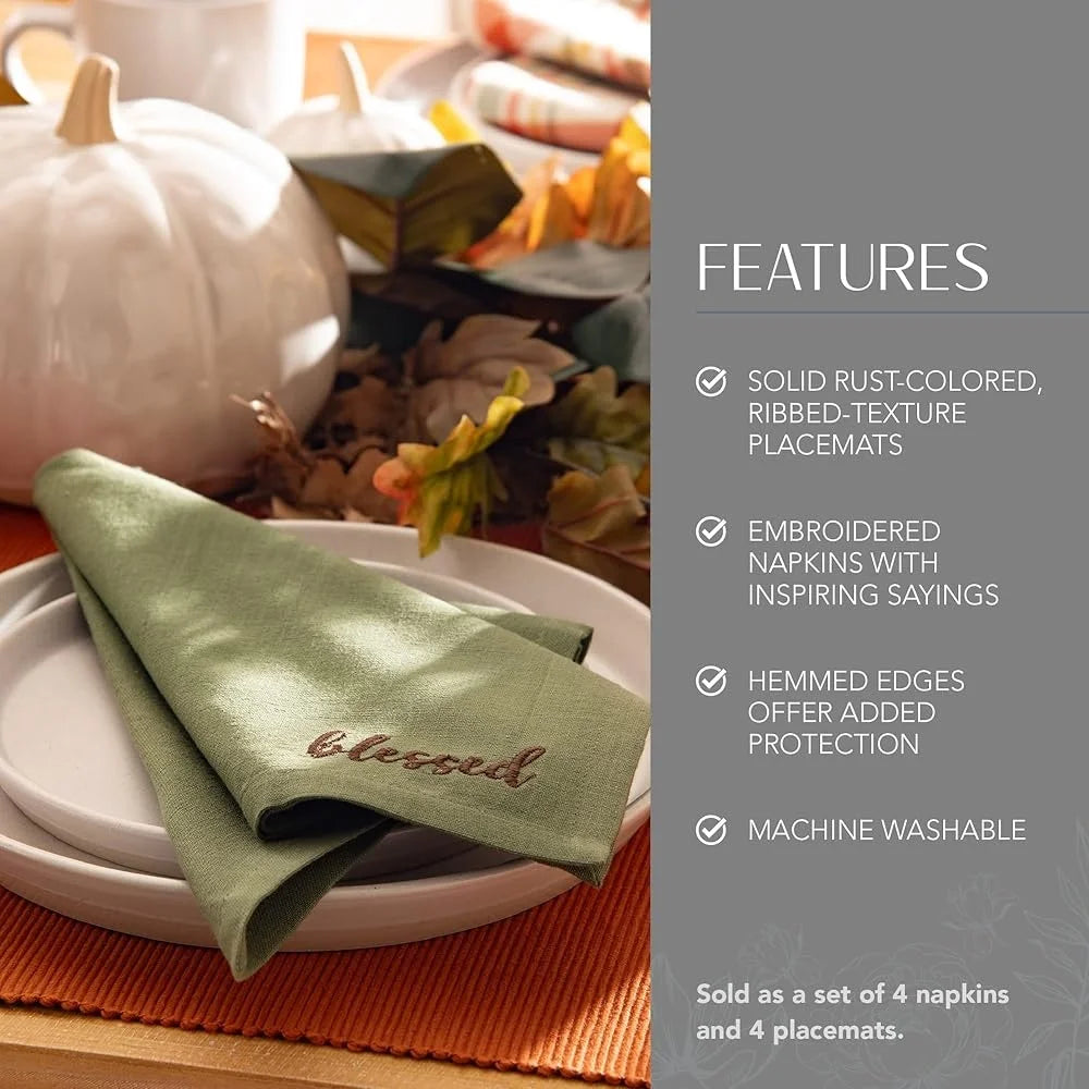 Autumn Cotton Napkin And Placemat Set 8 Pieces Harvest Decor