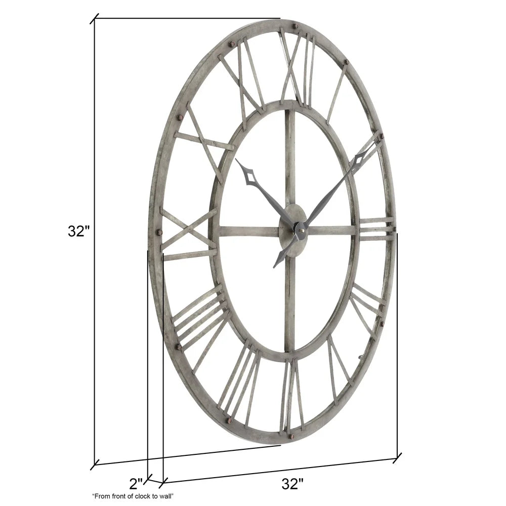Galvanized Metal Wall Clock 32 Inch Quartz Battery Operated