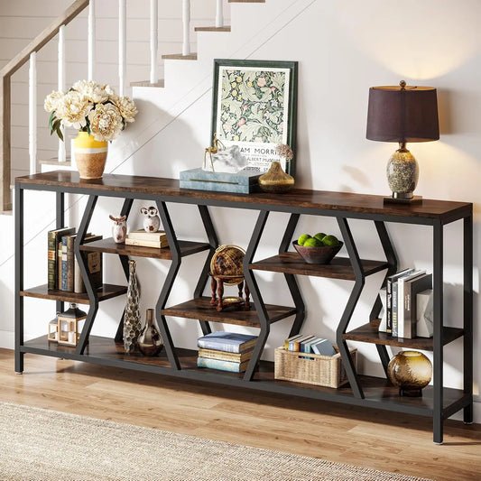 Sofa Console Table 4 Tier Wood Shelves Narrow Entryway