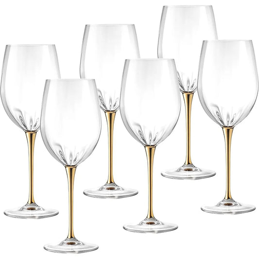 Lead Free Crystal Goblets Elegant Gold Stem Set of 6