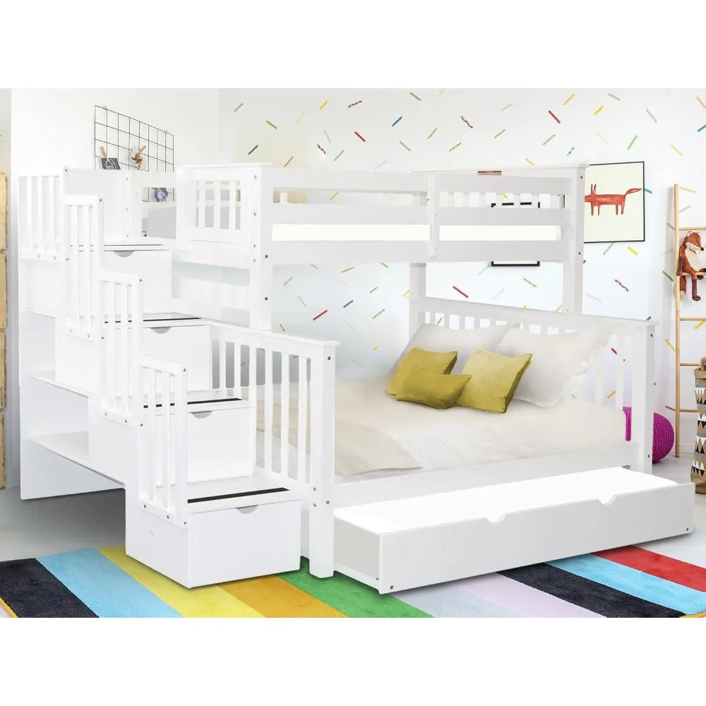 Stairway Bunk Bed Twin Over Full With 4 Drawers White