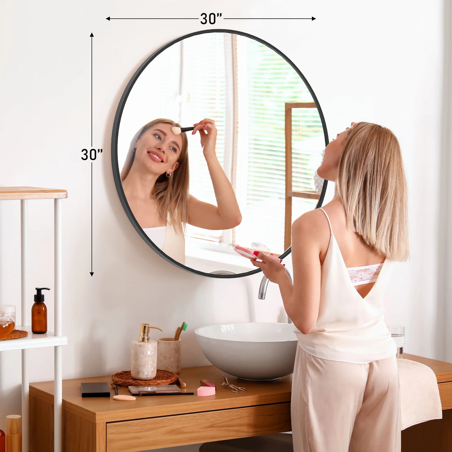 Large Gold Round Mirror for Wall with Modern Style and Shatterproof Glass