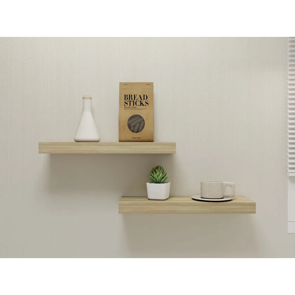 Natural Wood Floating Shelves Set Of 2 For Wall Decor