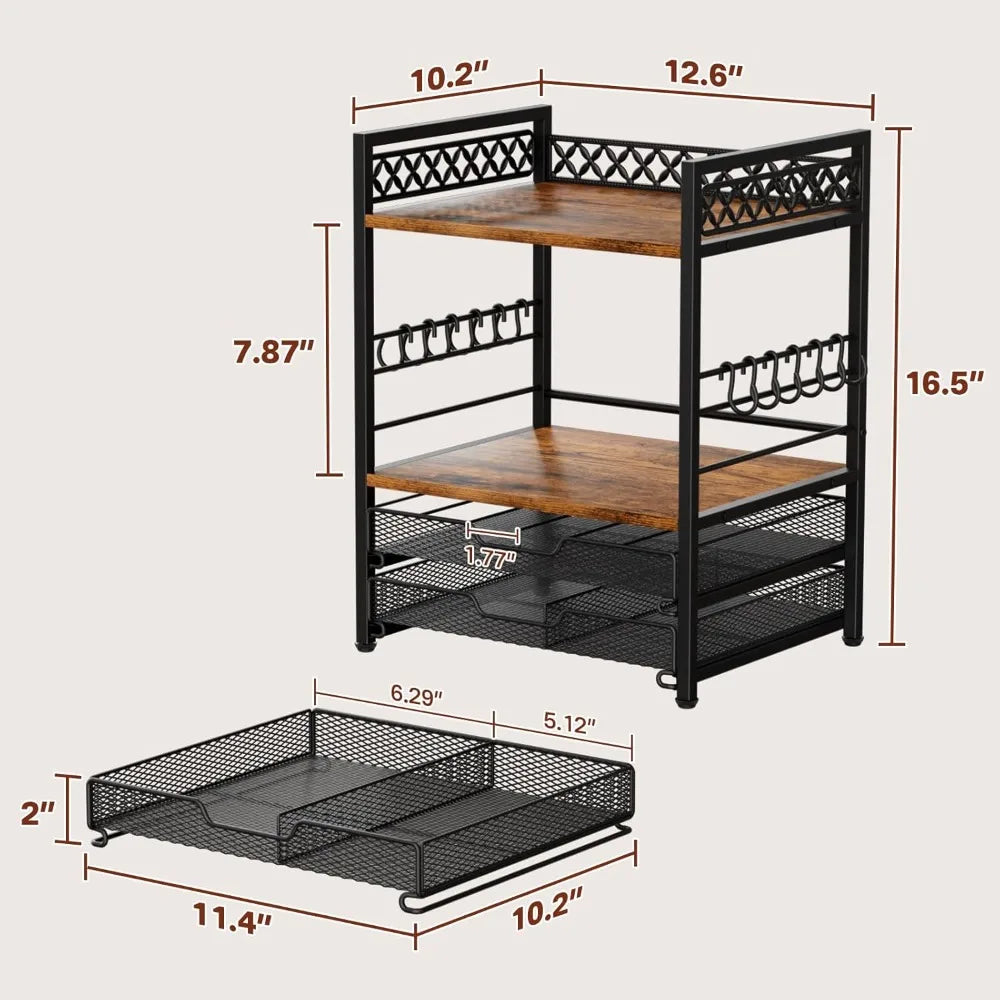 Coffee Bar Organizer Countertop Shelf 4 Tier Mug Holder