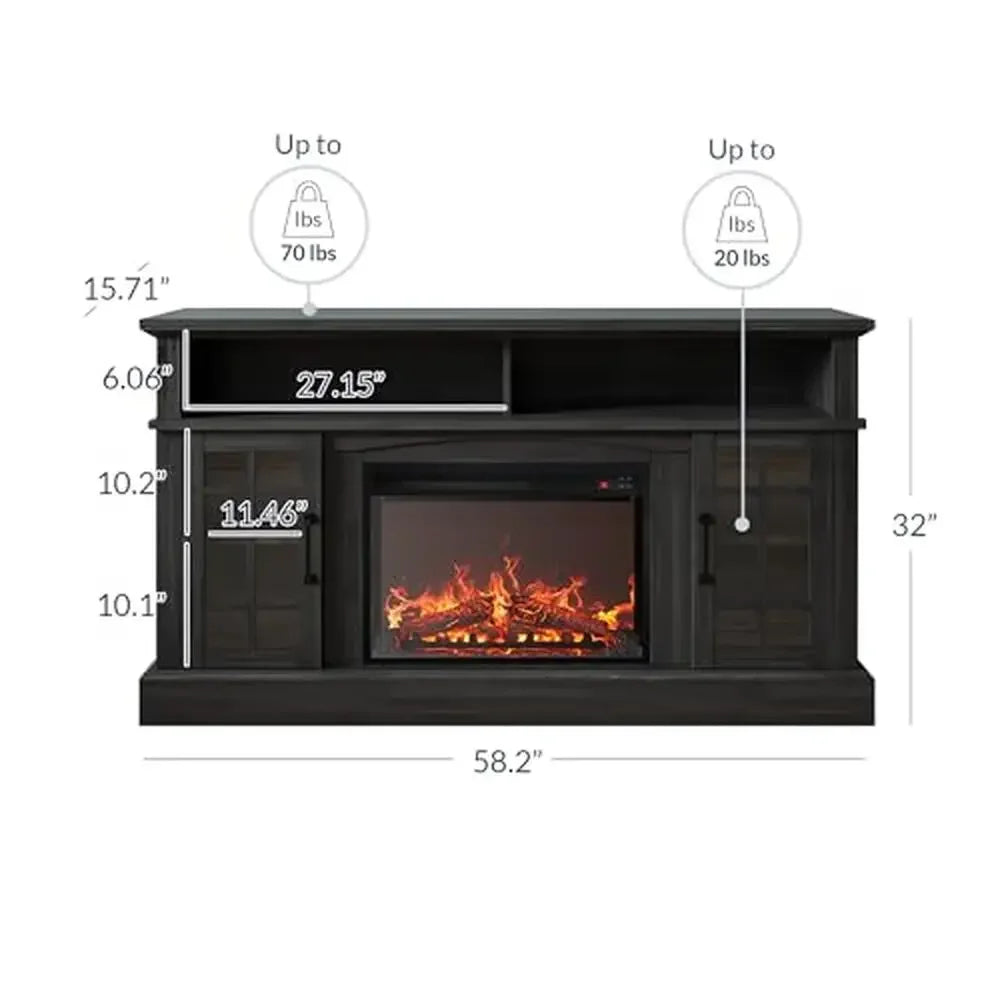 Electric Fireplace TV Stand With Storage Console Cabinet