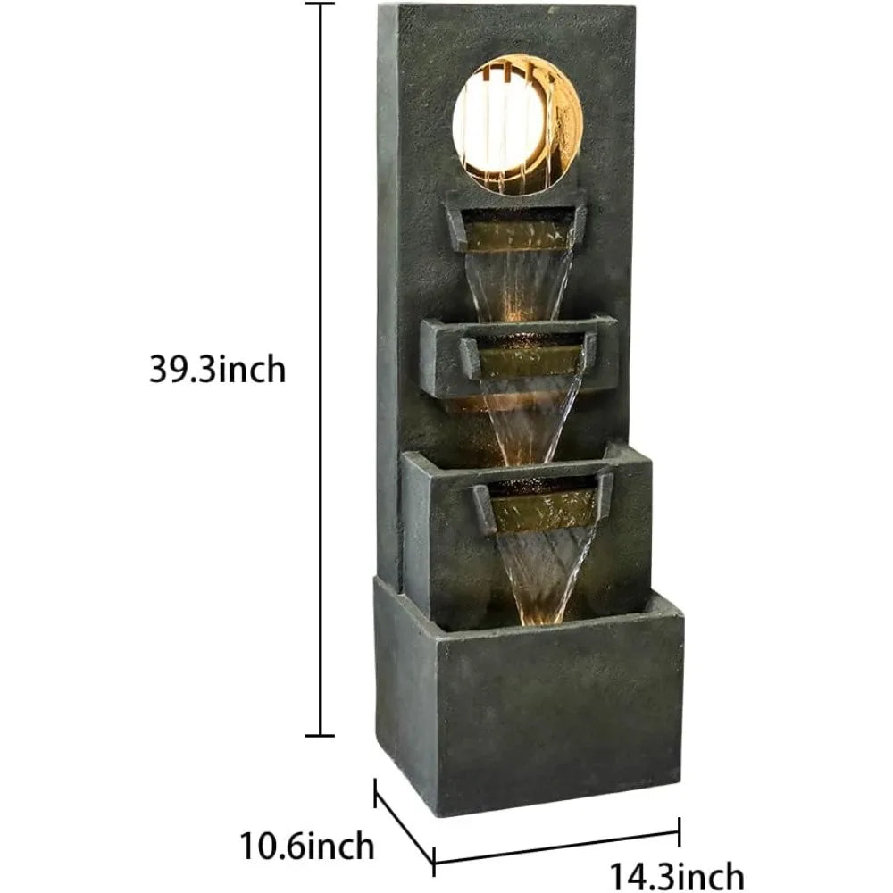 39.3 Inch Modern Outdoor Waterfall Fountain Four Tier Light