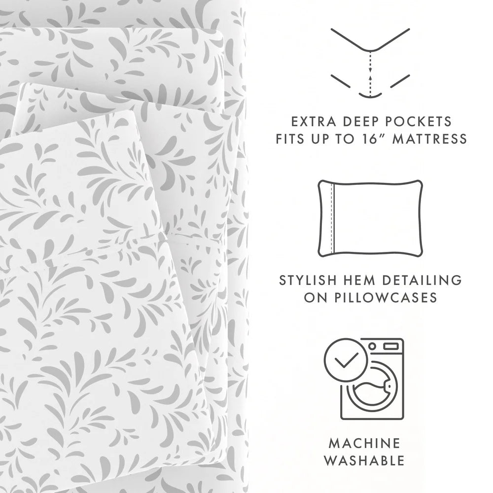 California King Microfiber Bed Sheet Set 4 Piece Deep Pocket