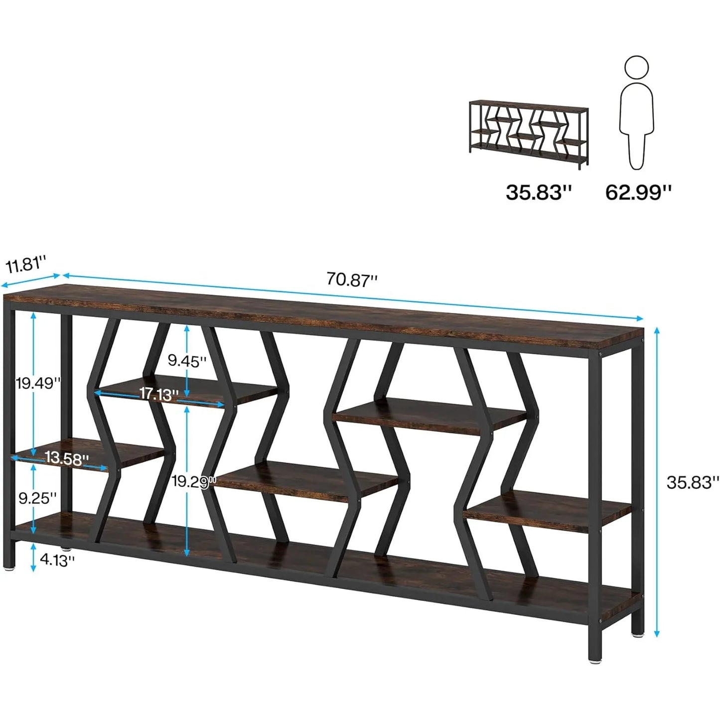 Sofa Console Table 4 Tier Wood Shelves Narrow Entryway
