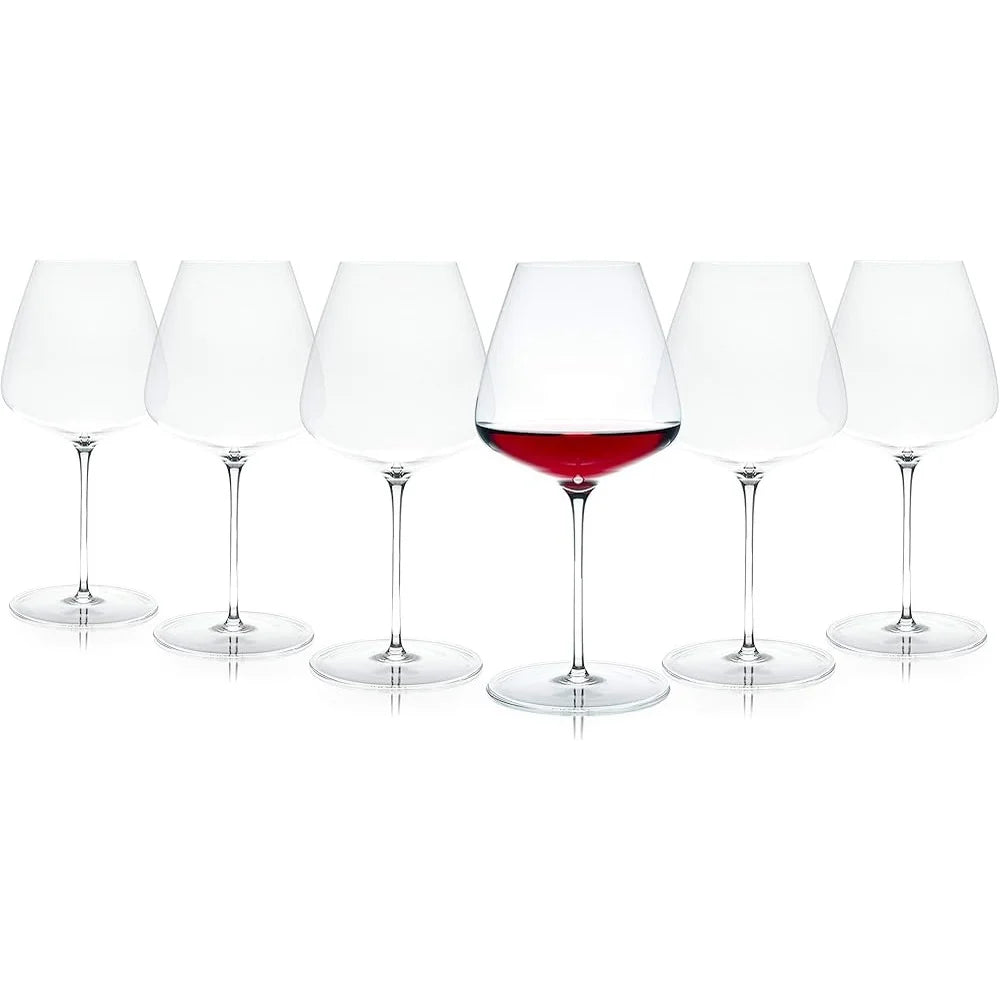 Hand Blown Crystal Burgundy Red Wine Glass Set Of 6