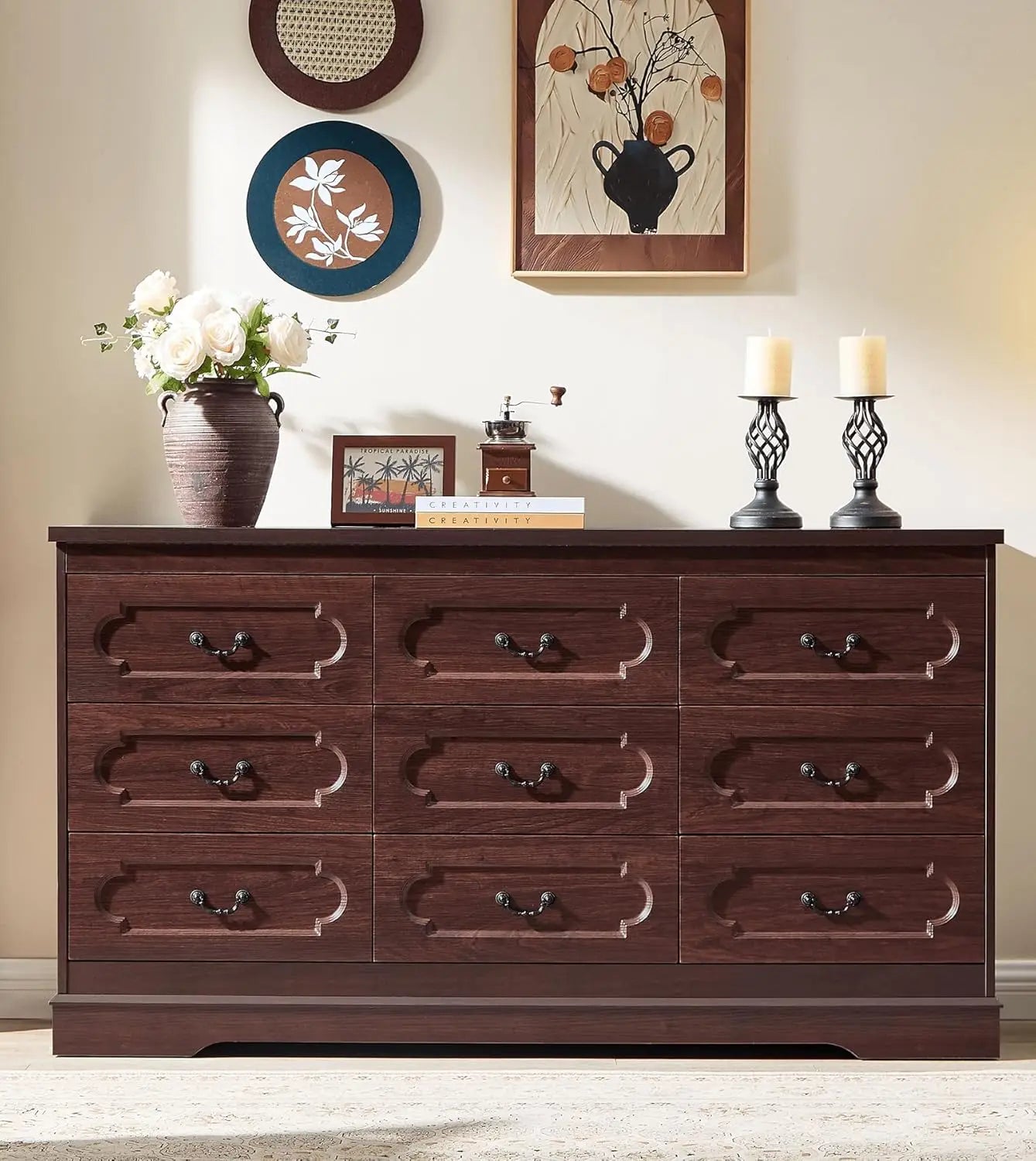5 Drawer Dresser For Bedroom Farmhouse Cherry Wood