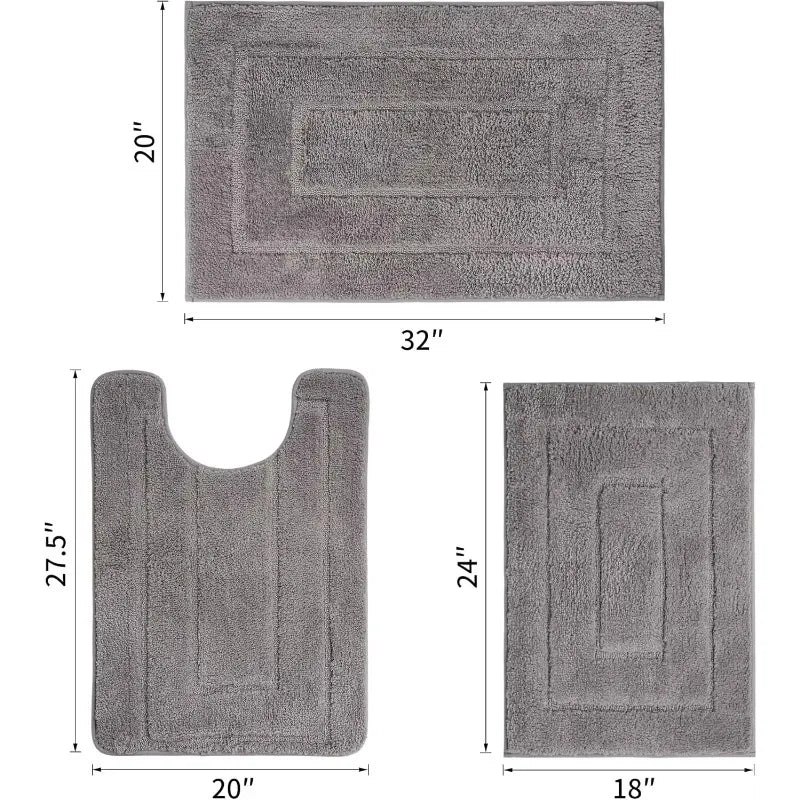 Ultra Absorbent Microfiber Bathroom Rug Set 3 Piece