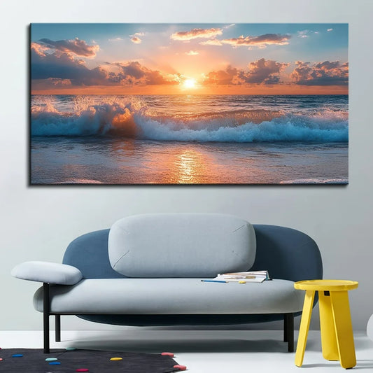 1.5 Inch Pine Solid Wood Frame Ocean Beach Wave Wall Art