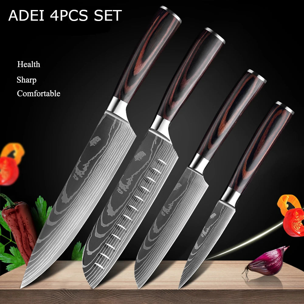 Ruiguan Damascus Chef Knife Set Santoku Kitchen Knives