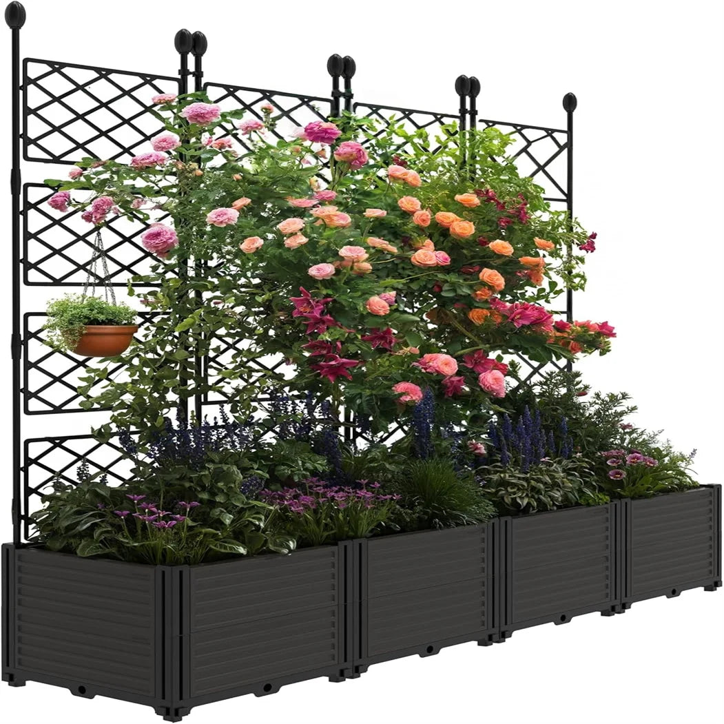 Plastic Plant Box with Metal Trellis for Outdoor Privacy