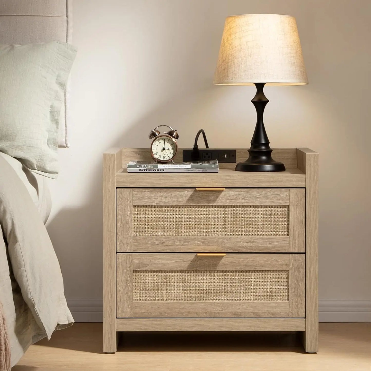 Vine Bedside Table With Type C Charging Station And Drawers